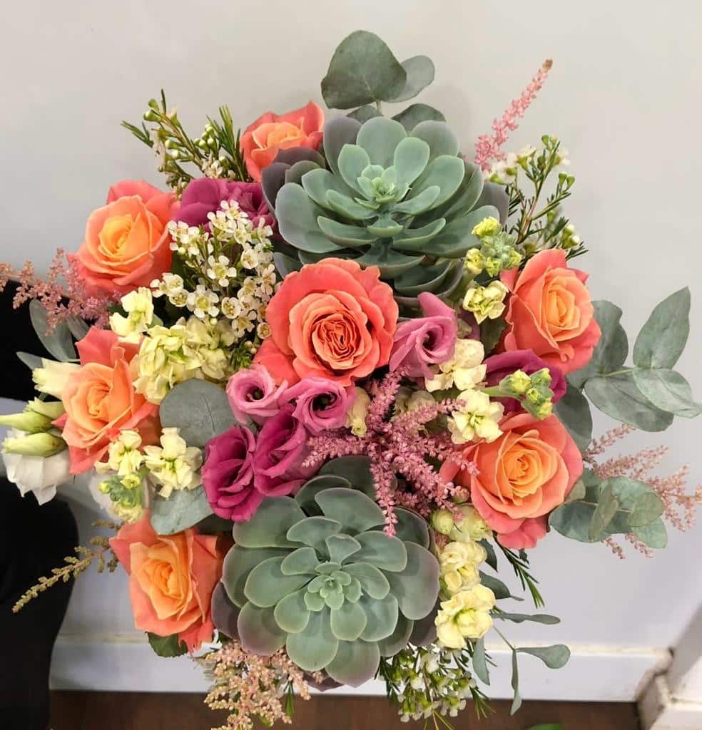 rose and succulent bouquet
