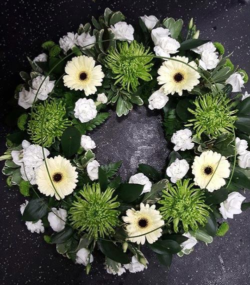 white and green wreath