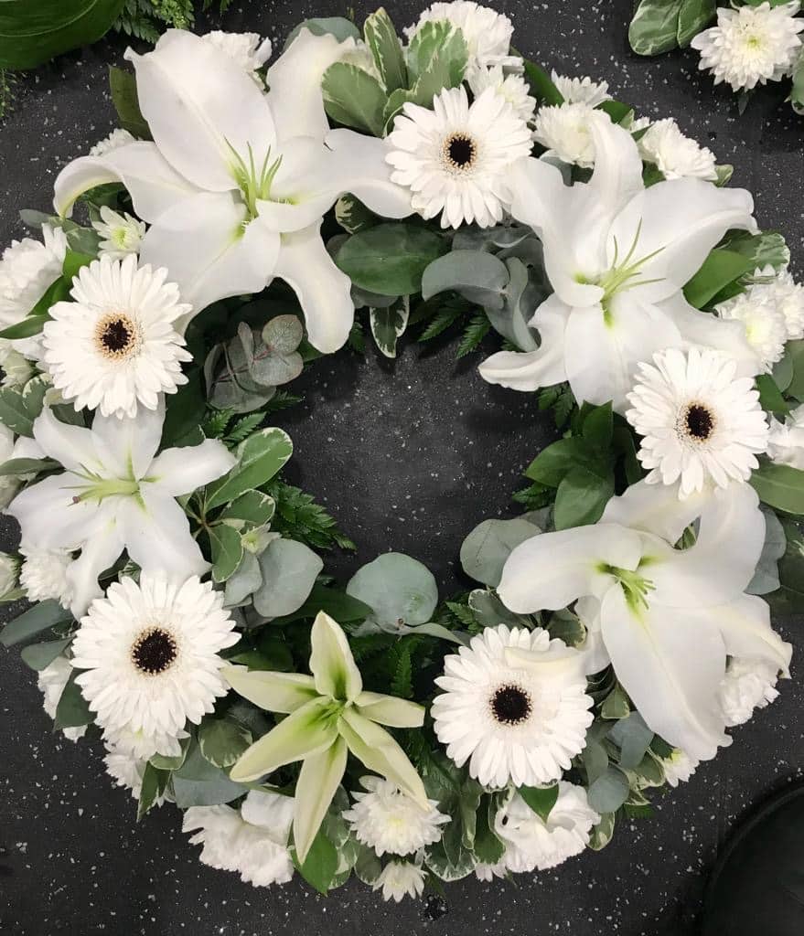 white lily and germini wreath