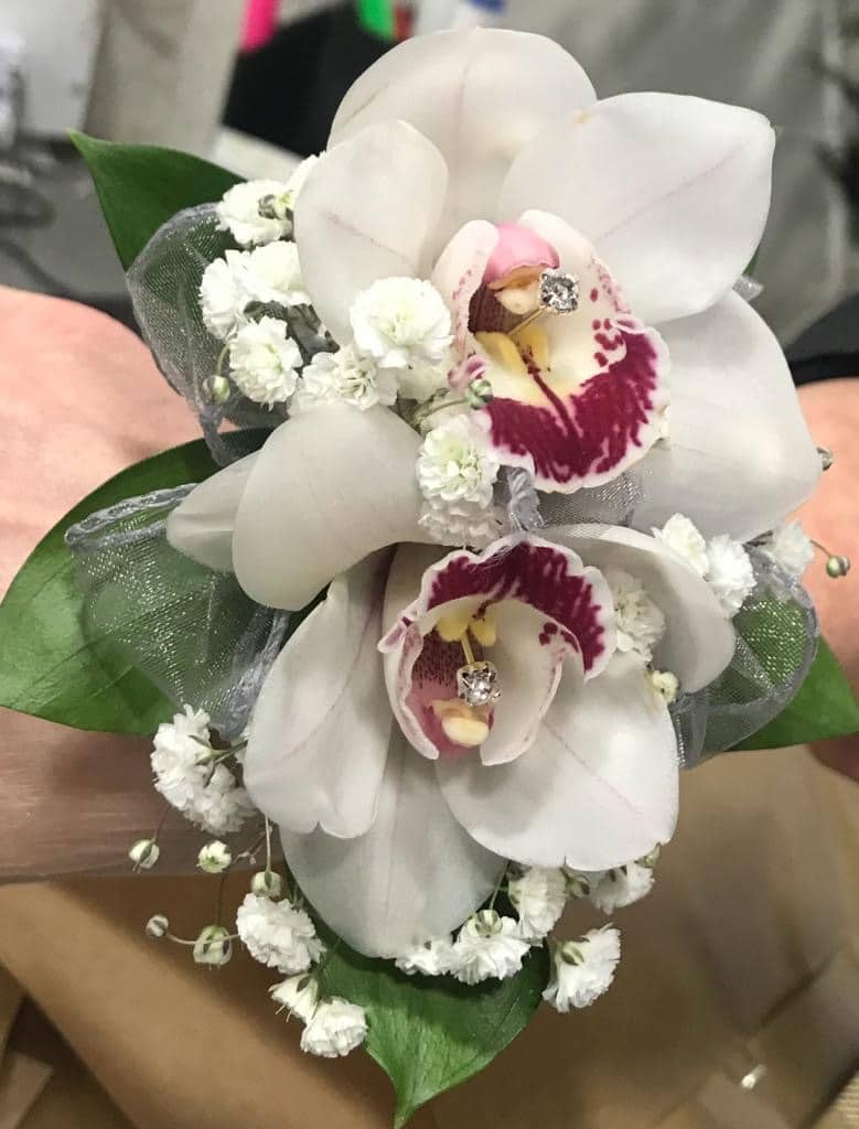white orchid wrist corsage