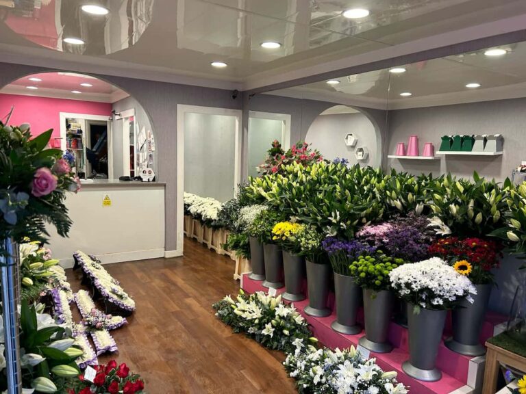 beautiful flower bouquets displayed inside Daisy's Flowers in Paisley